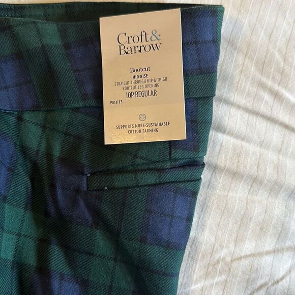 Croft & Barrow Womens Stretch Regular Plaid Mid Rise Bootcut Pants Blue Size 10P - Picture 3 of 9